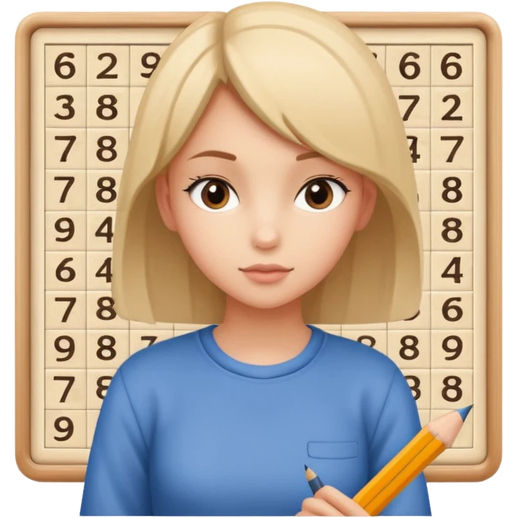 Girl Sudoku Problem-Solving on the new paper, back side view. emoji