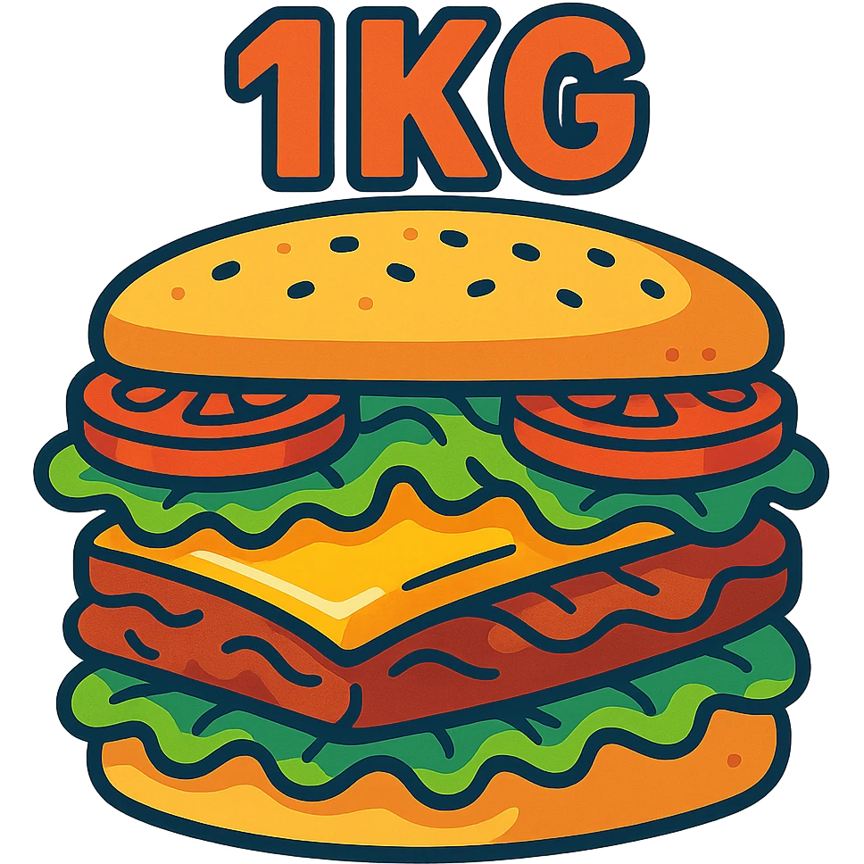 big cartoon sandwich with '1kg' text on top in vibrant toon style emoji