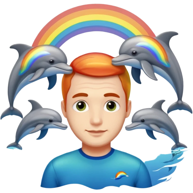 Thom York with dolphins and rainbows in the background  emoji