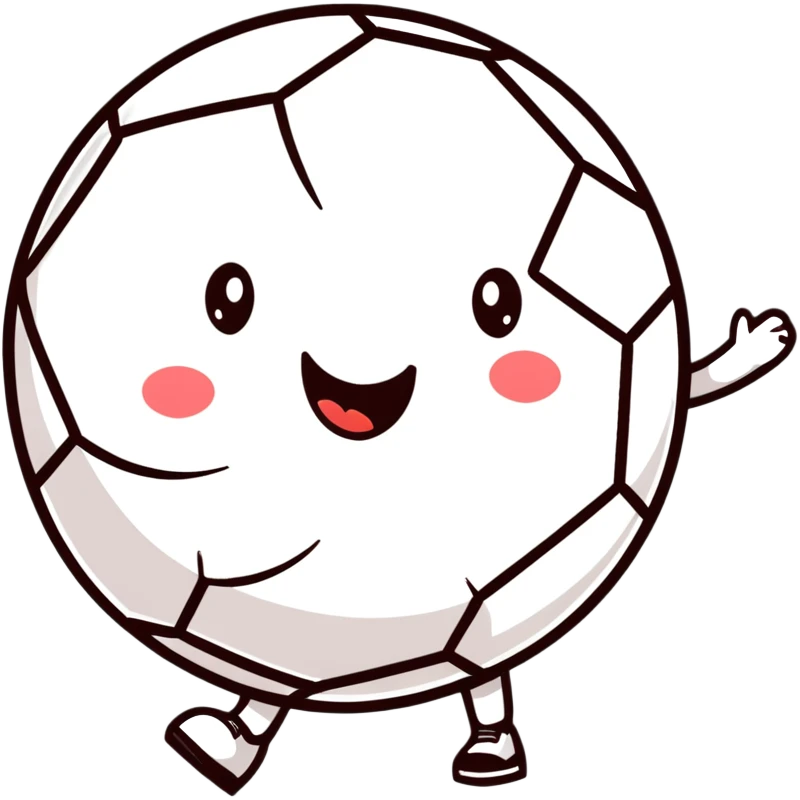 A cheerful soccer ball with a happy face and rosy cheeks emoji