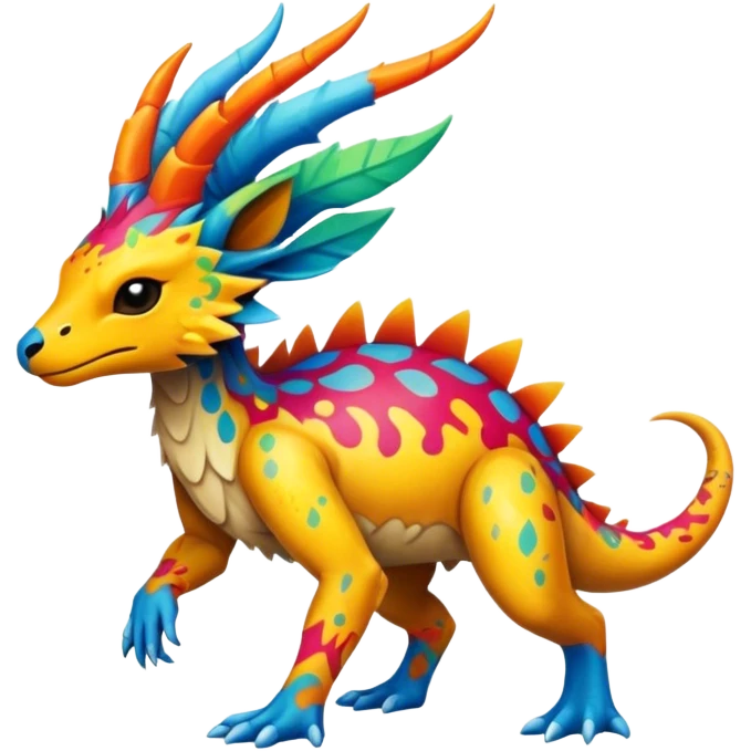a colorful edgy vernid-fionbri-creature with splash patterns full body emoji