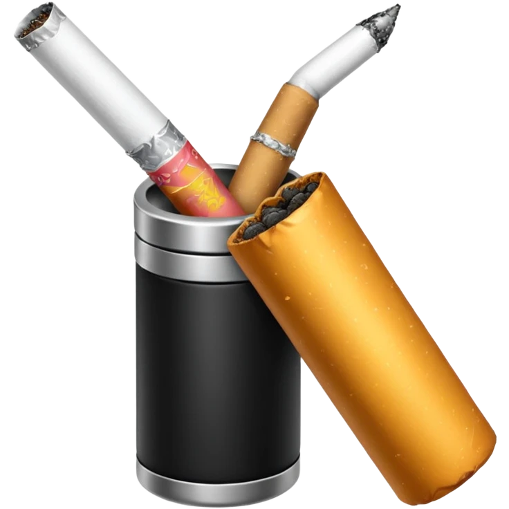 Minimalistic cigarette emoji, metallic black and white emoji