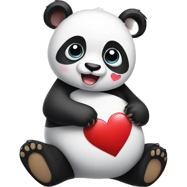 Panda with big eyes holding a heart emoji