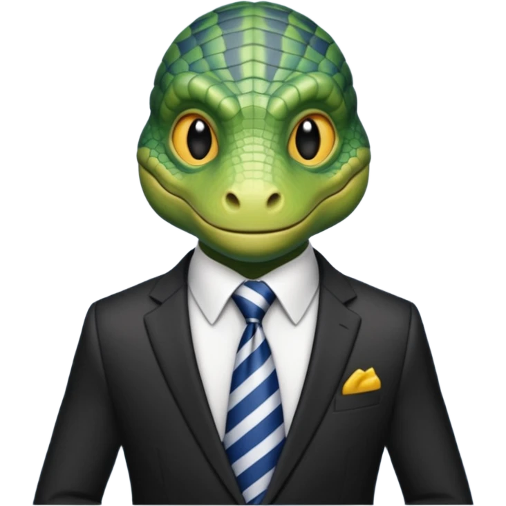 A reptilian humanoid dressing a suit, striped tie, human emoji style emoji