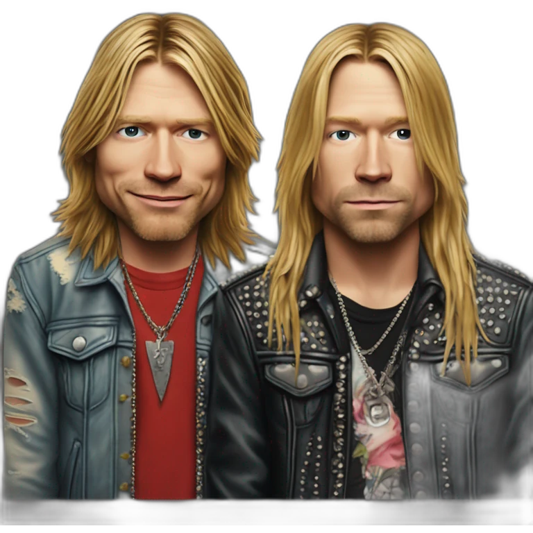 Hyper realistic Kurt cobain and hyper realistic axl rose hugging emoji