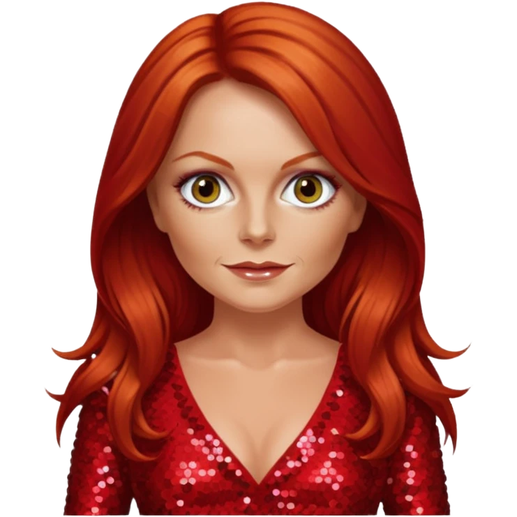 Geri Halliwell from Spice Girls with long red hair, red sequin outfit emoji