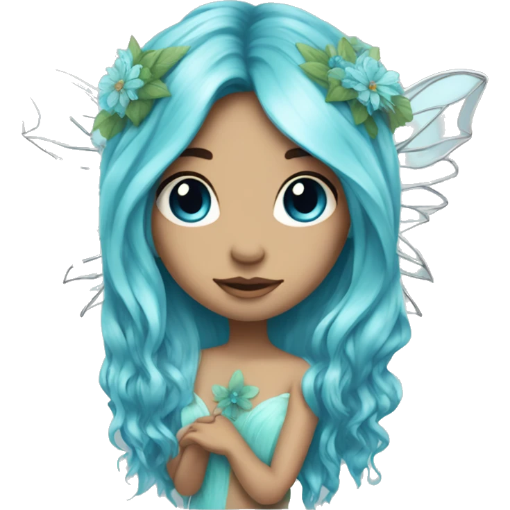 Beautiful, flower, fairy, blue, turqoise, silver, long hair, big wings emoji