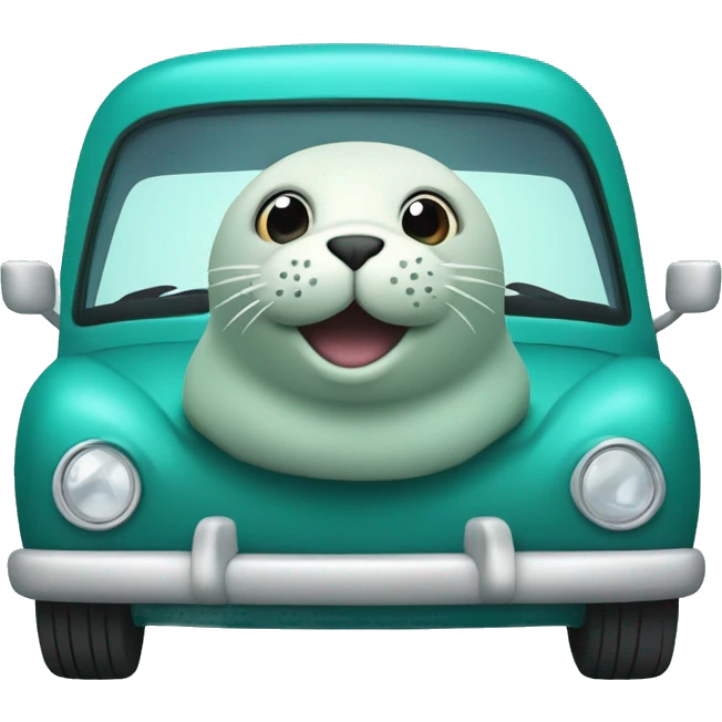teal seal sitting inside teal car emoji