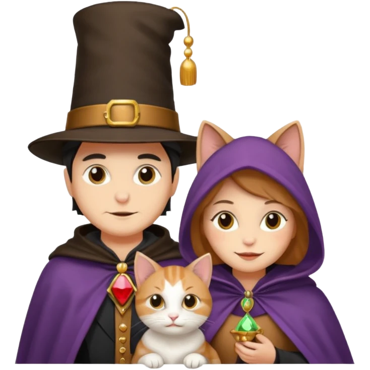 magician couple and their pet cat emoji