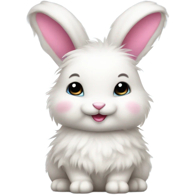 Cute fluffy white bunny with a pink ribbon  emoji