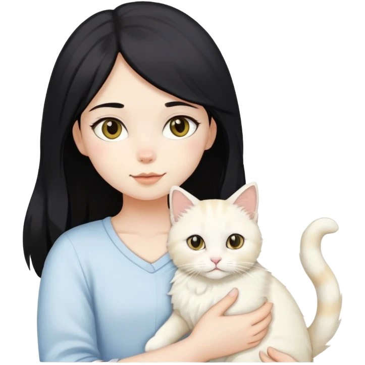 黑长发女生抱着一只白色浅黄色的布偶猫 emoji