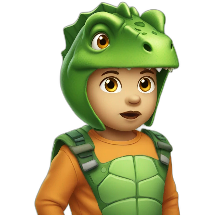 unimpressed toddler dressed as dinosaur for halloween emoji