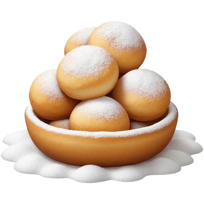 Cinematic Realistic Fritule Dessert Emoji, featuring small, fluffy dough balls dusted with powdered sugar rendered with delicate textures and warm, inviting lighting. emoji