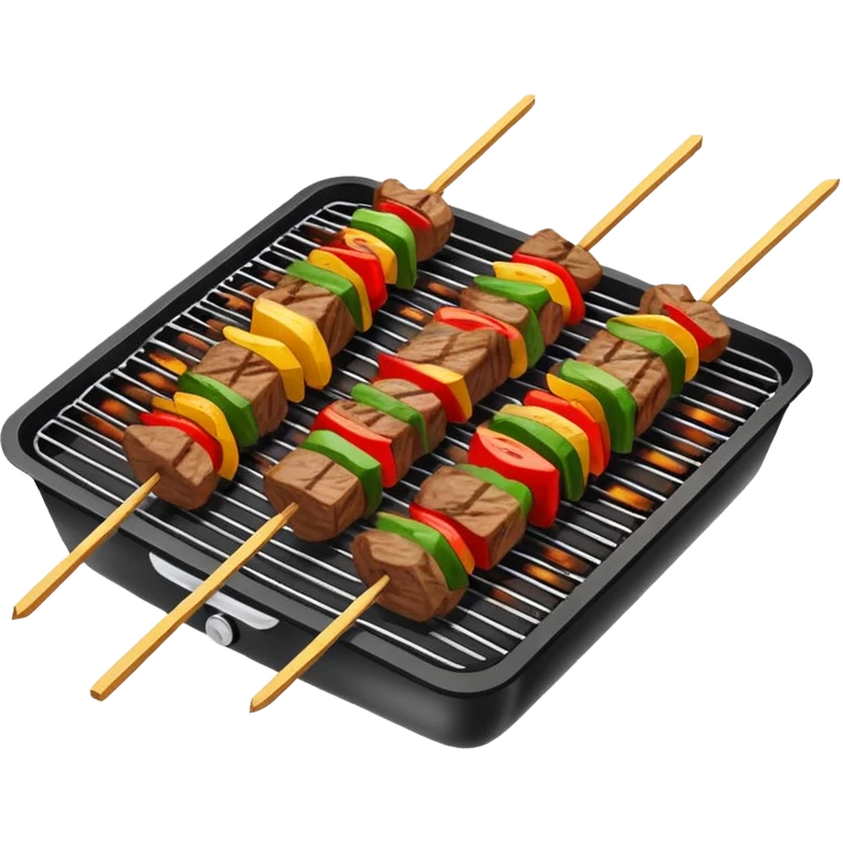 Skewered lamb kebabs with spices on grill, simplified emoji style with bold outlines and bright colors, cartoon style Chinese street food Yangrou Chuan emoji