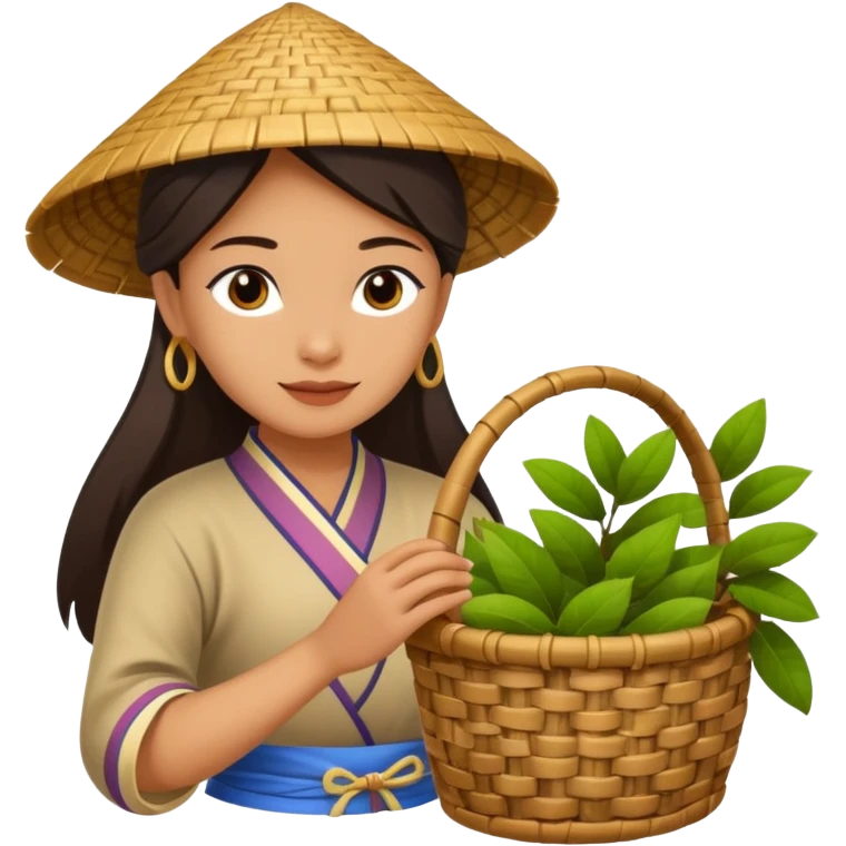 ชนเผ่าภาคเหนือไทย เก็บใบชา ข้างหลังมีตะกร้าเก็บใบช้า emoji