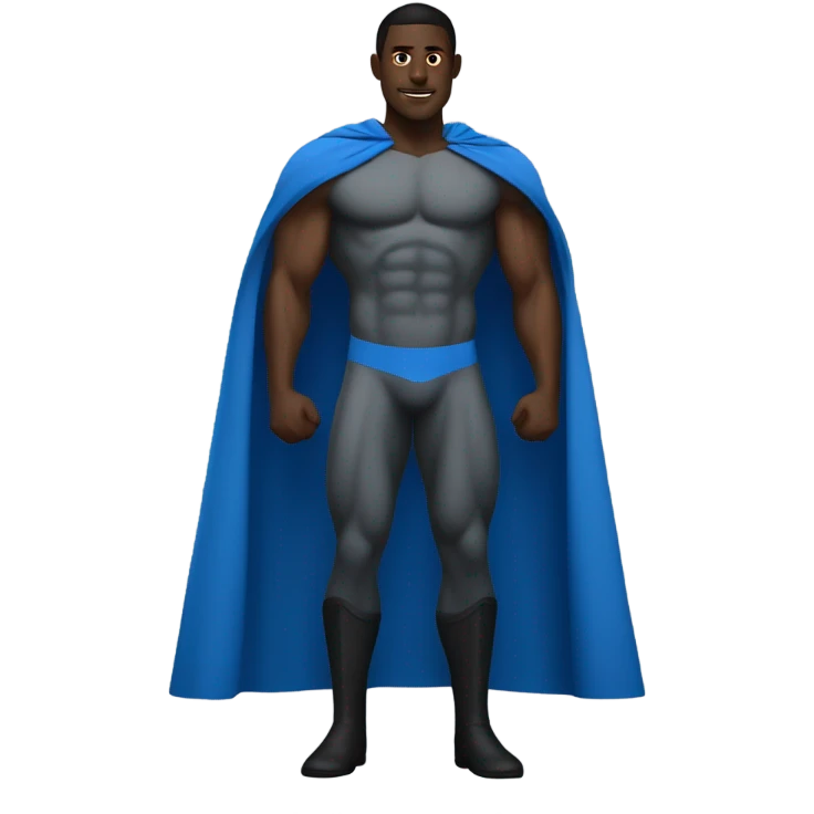 Super black man in a Blue cape with powerful muscles. emoji
