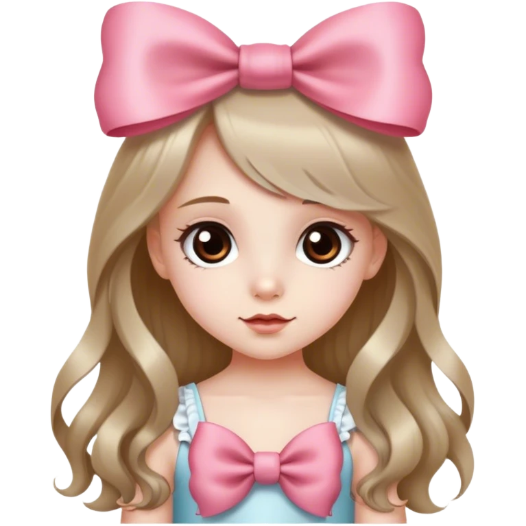 niña pequeña, muy bonita, de piel blanca, con cabello largo y lazo coquette, con ojos marrones  emoji