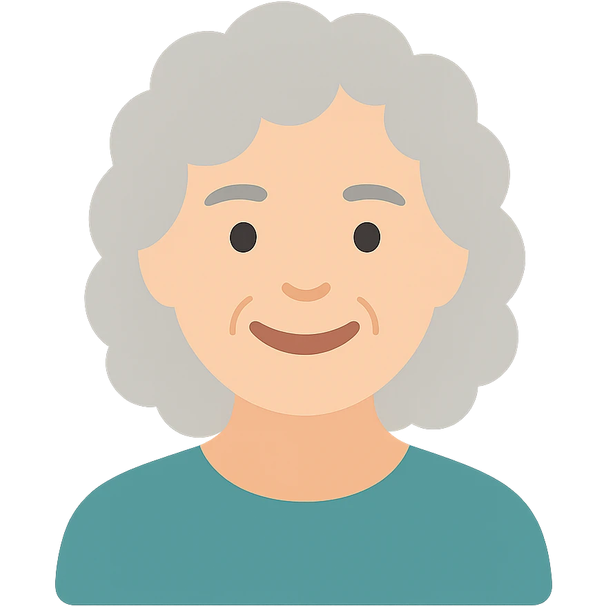 smiling 50 year old lady with silver curly hair emoji
