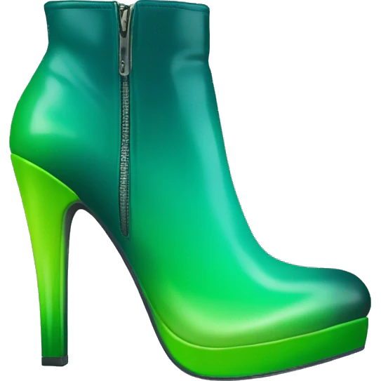 Realistic isolated top view of a pair of dark teal,lime green,mint green and emerald green ombre high heel ankle boots. emoji