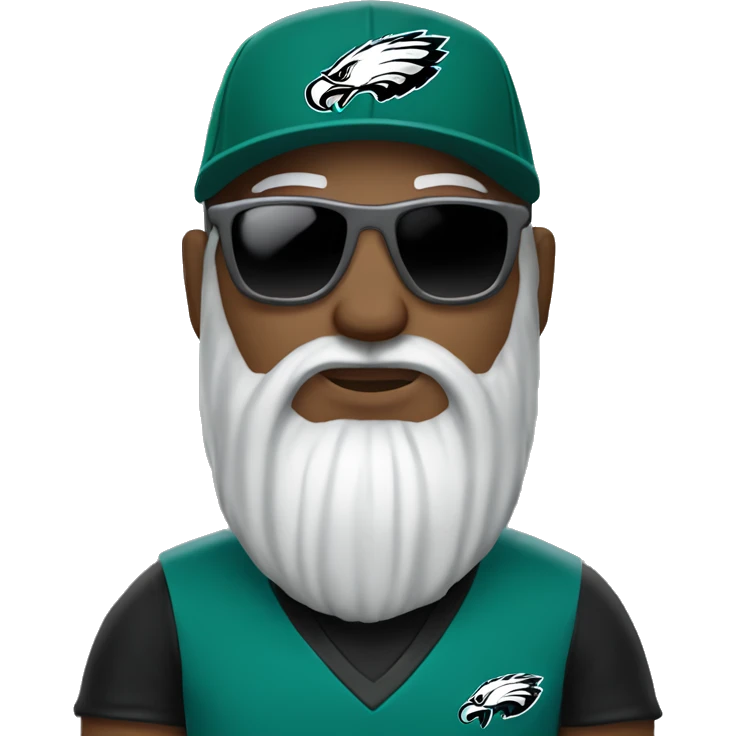 Bald guy black and grey long beard wearing Philly eagles cap shirt and sunglasses  emoji