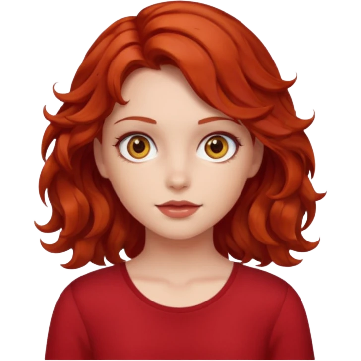 girl with red wavy hair, amber eyes, wearing red top emoji