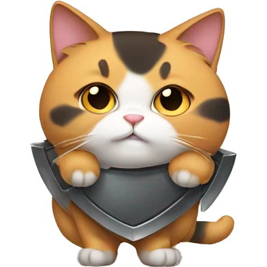 Fat calico cat with a shield  emoji