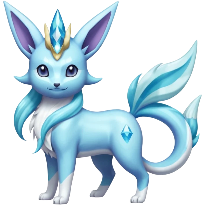 Magical pastel divine royal wealthy realistic beautiful pretty shiny glittery Suicune-Glaceon-Vaporeon-Primarina-Amaura-Pokémon-Fakémon-fusion, full body emoji