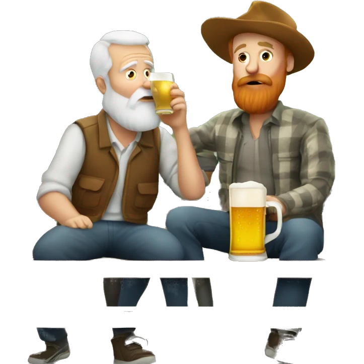 A red-haired, bearded grandfather is drinking beer on a bench emoji