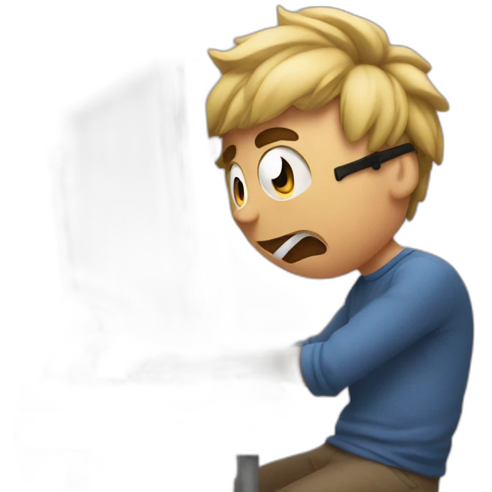 James gets mad and breaks his computer emoji
