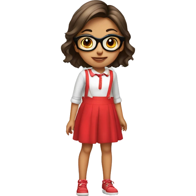 emoji niña alta, con tres orejas, pelo rojo y corto y con gafas emoji