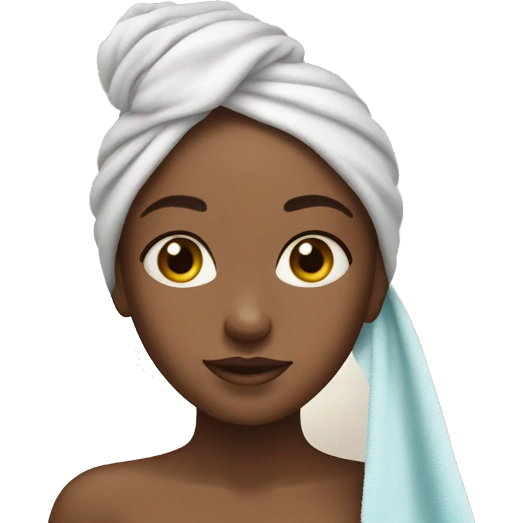 girl with skin skin care, and a towel in her hair emoji