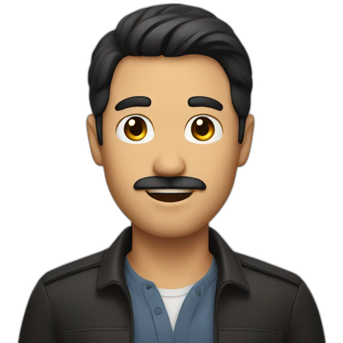 Man with a short mustache and black hair raising his hand straight emoji