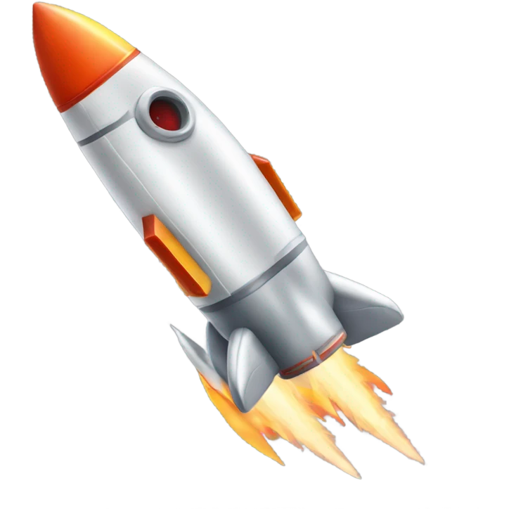  a rocket missile straight on angle with fins and flames out the back emoji