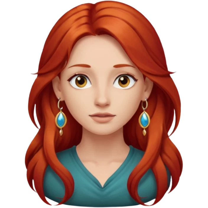 une personne joli, aved des cheveux long roux, des boucles d'oreilles de face dans un rond  emoji