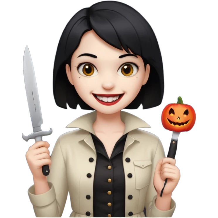 a girl classic smiley with a nife on the bach and vampire theet emoji