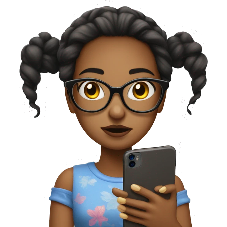 Girl with huge glasses whriting on a new iphone 16 emoji