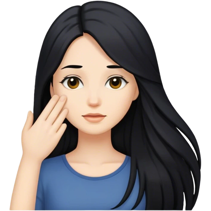 Woman with long black hair, touching hair emoji