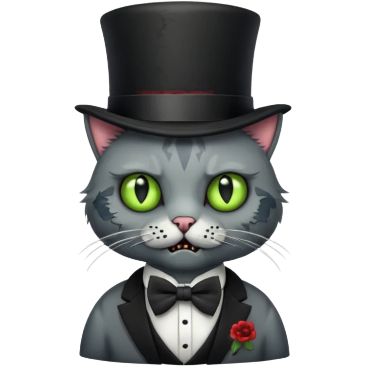 zombie cat with bow tie and top hat emoji