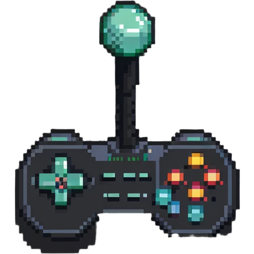 A retro Atari-style joystick controller in 8-bit pixel art emoji