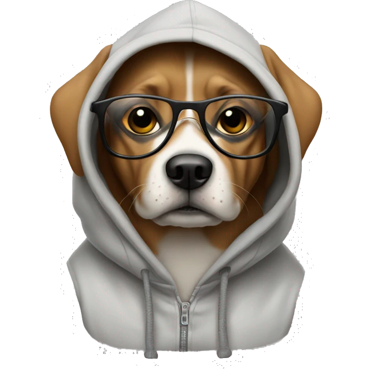 Dog wearing a hoodie and glasses emoji
