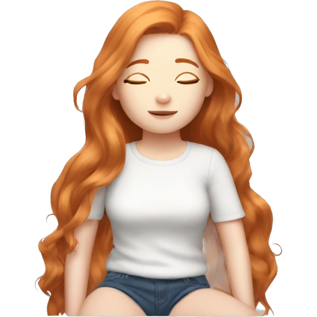 Aesthetic Ginger girl straight thick hair relaxing emoji