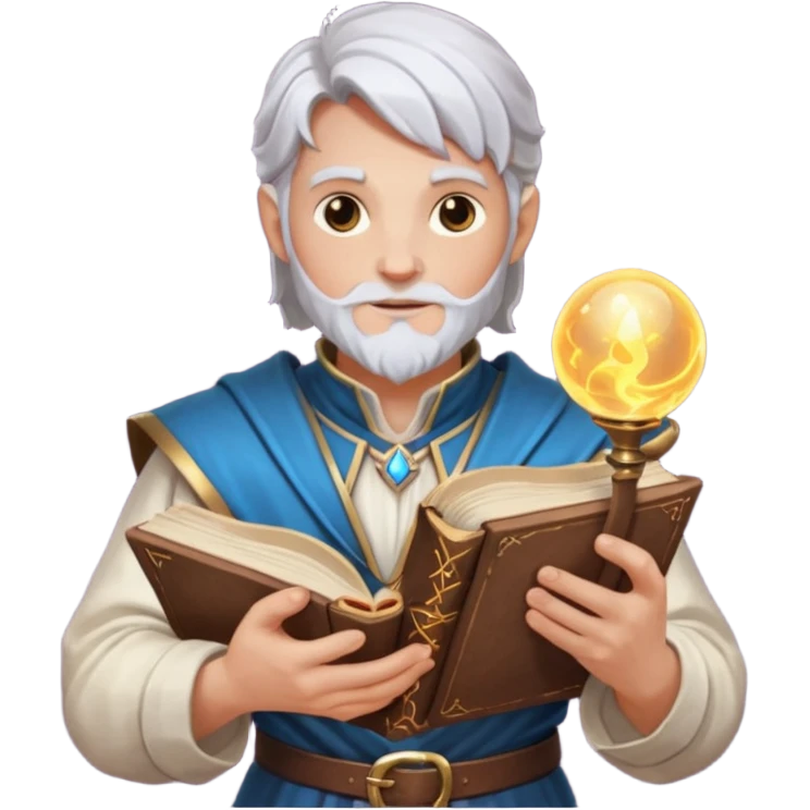 dnd cleric holding a magic book in one hand and having a ball of light in the other emoji