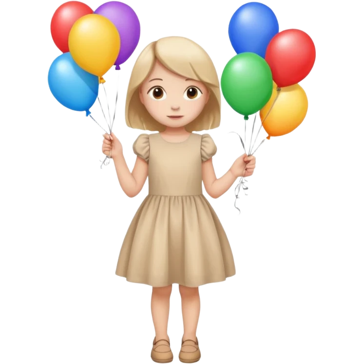 birthday small  girl in biege dress + baloons emoji