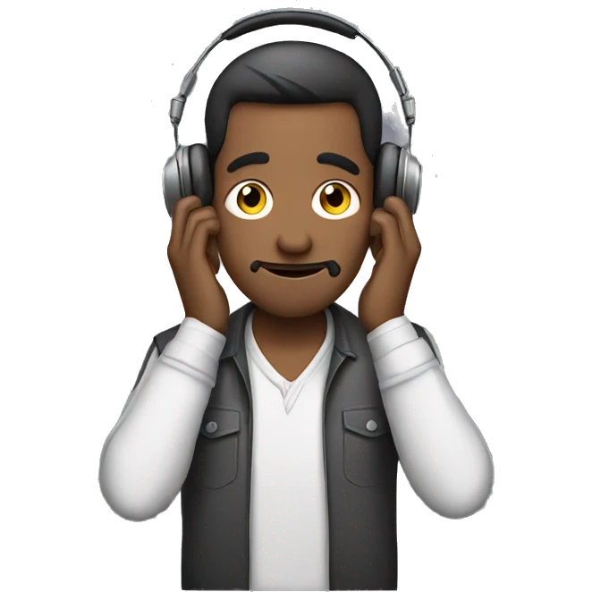 Man embarrassed wearing headphones emoji