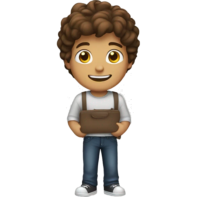 brown haired boy parody smile holding chair emoji