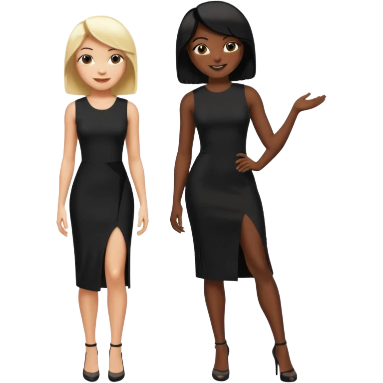 Blonde woman, black, tight, sleveless Dress, Slot left Leg,man black cut emoji