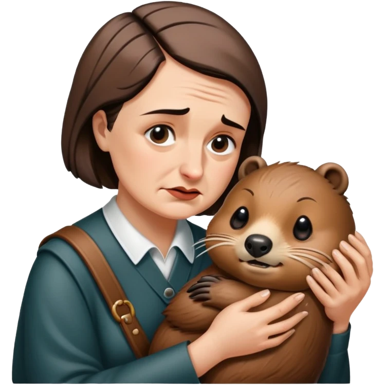 Ayn Rand holding a crying beaver emoji