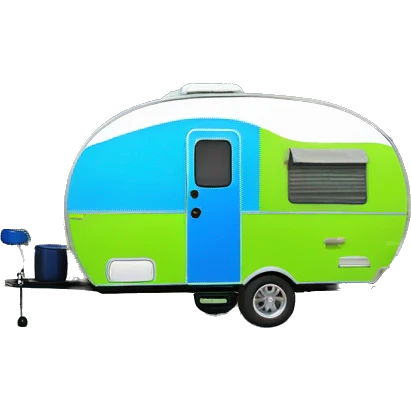 Realistic lime green and blue camping travel trailer isolated.  emoji