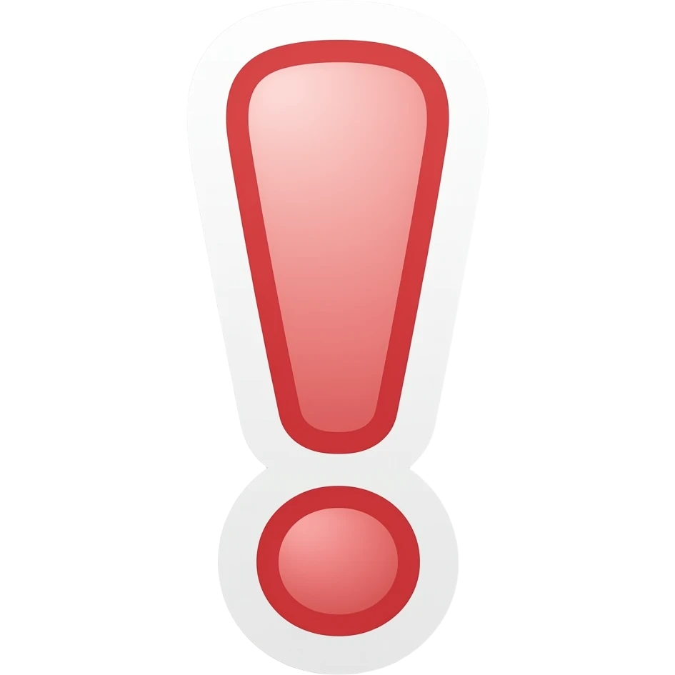 Exclamation mark flat shapes design, cartoonish illustration, pastel red colours, rounded, thick outlines, sticker outline emoji