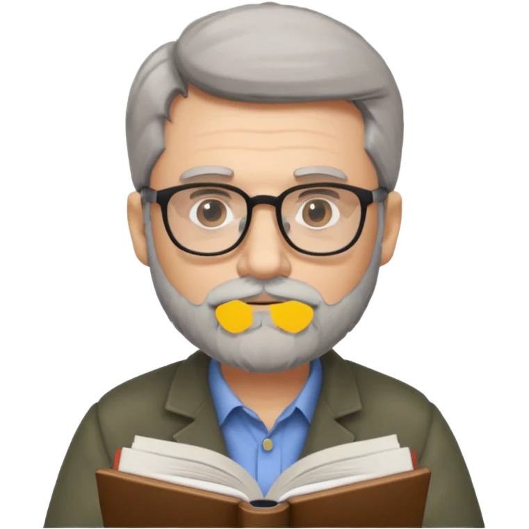 man with gray beard and glasses studying emoji